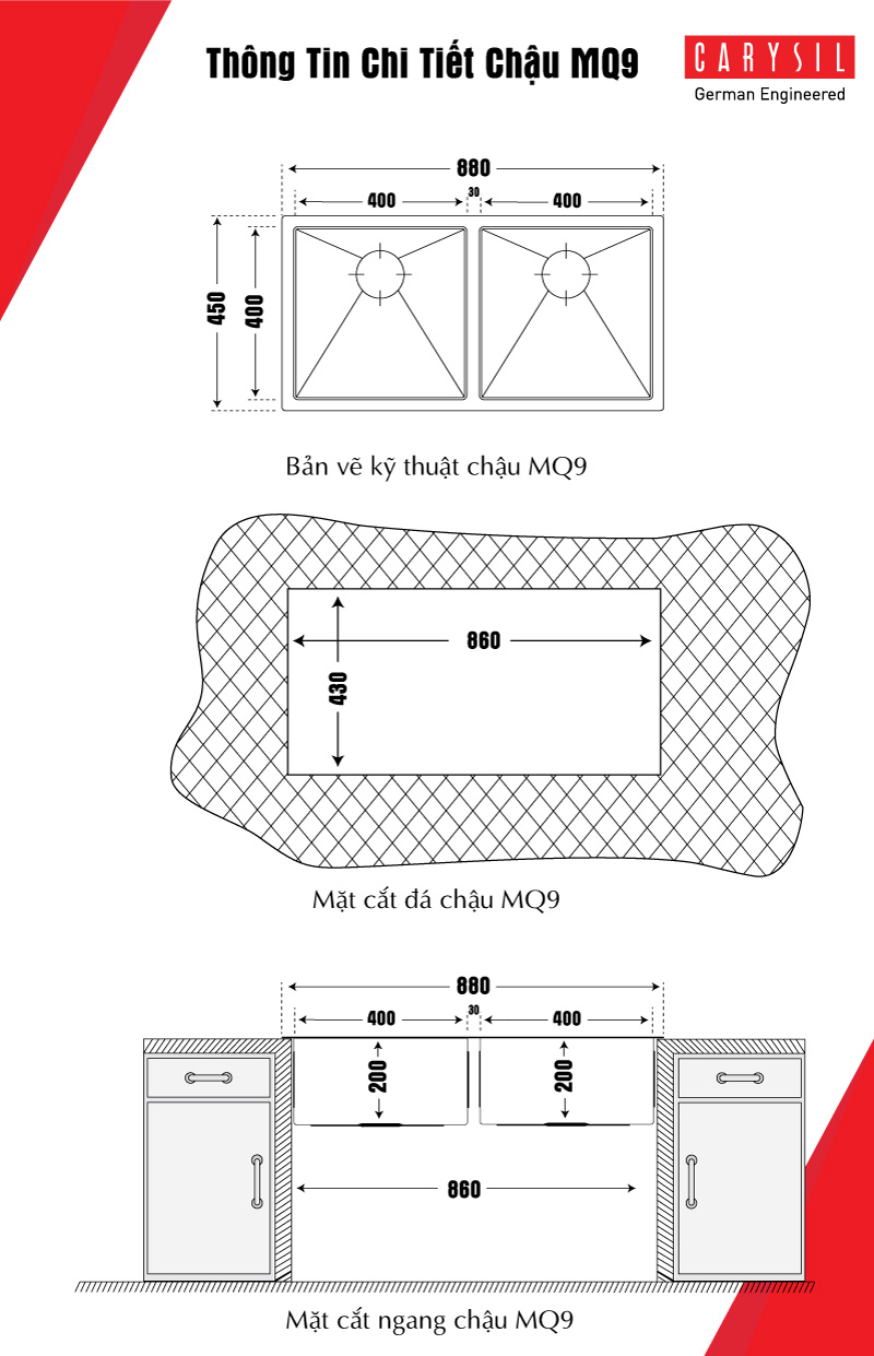 chậu rửa chén Inox304 và chi tiết kích thước sản phẩm